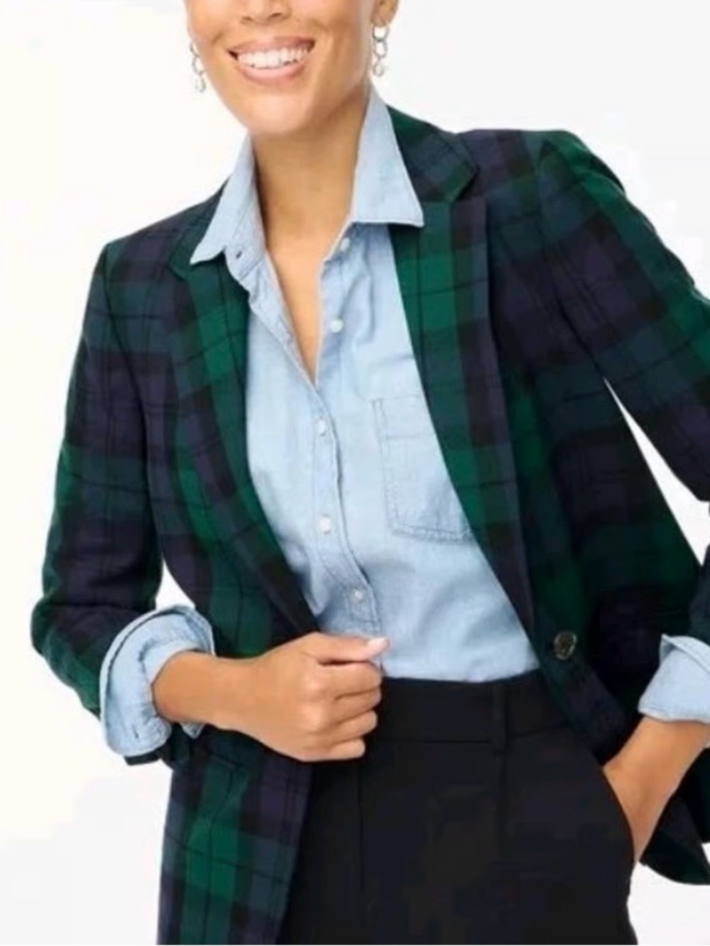 J.Crew Schoolboy Bazer Navy & Green Black Watch Tartan Plaid